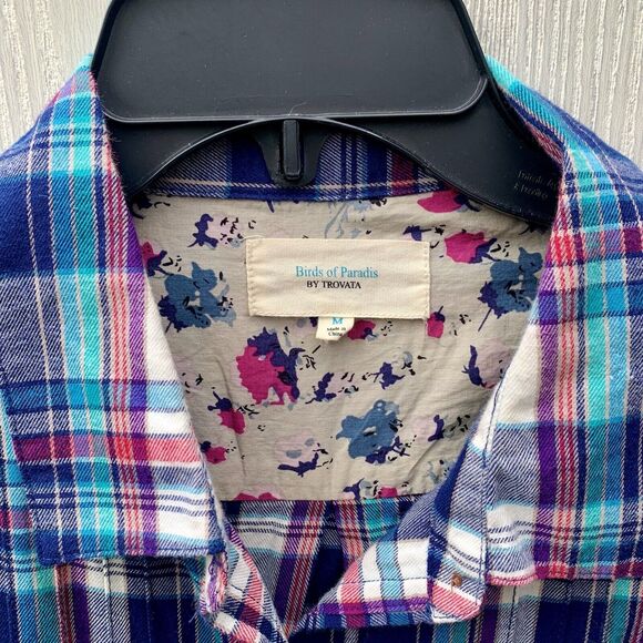 Birds Of Paradis By Travota Plaid Flannel Top Size Medium - Picture 3 of 6